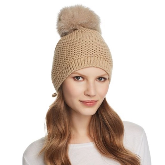 Kyi Kyi Slouchy Hat With Fox Fur Pompom 